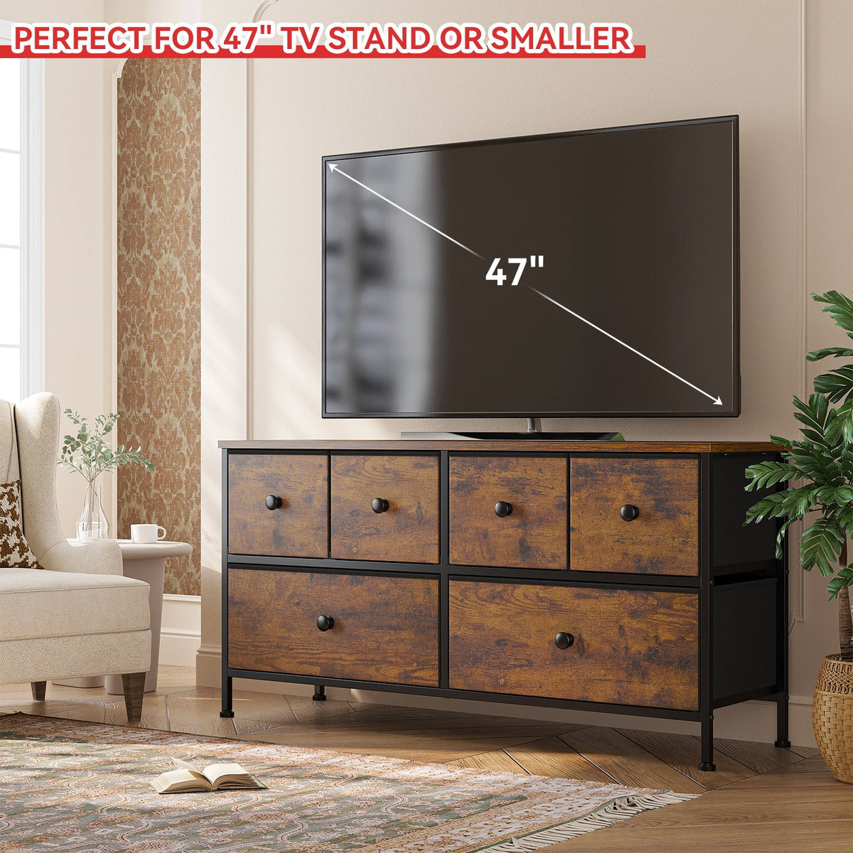 8 Drawer Fabric Dresser TV Stand with Outlet E956137