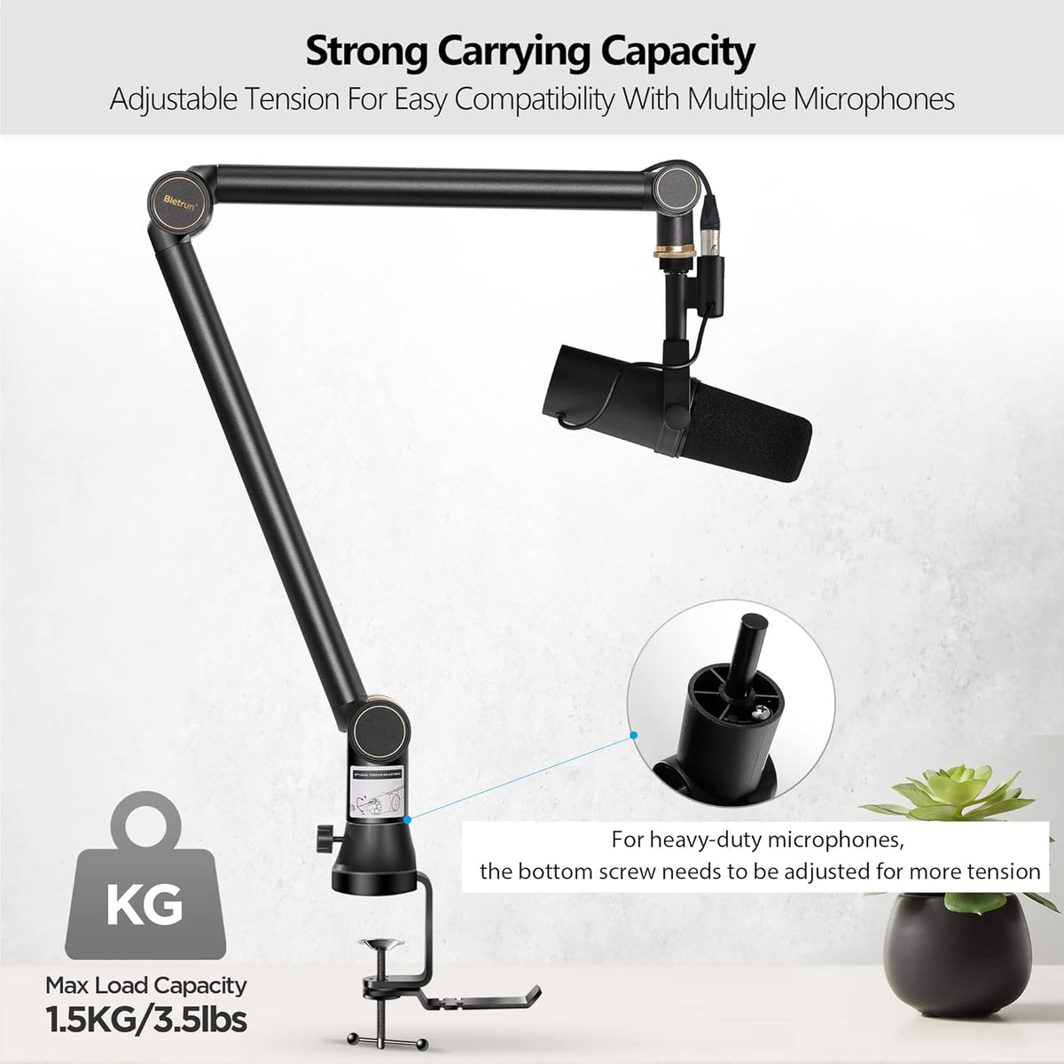Heavy Duty Metal Boom Arm Mic Stand with 3/8 to 5/8 Adapter N713