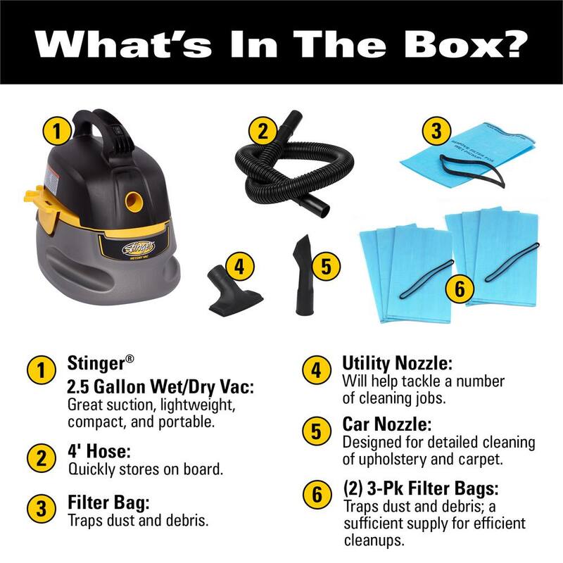 2.5 Gallon Compact Wet/Dry Shop Vacuum with Hose Y9947