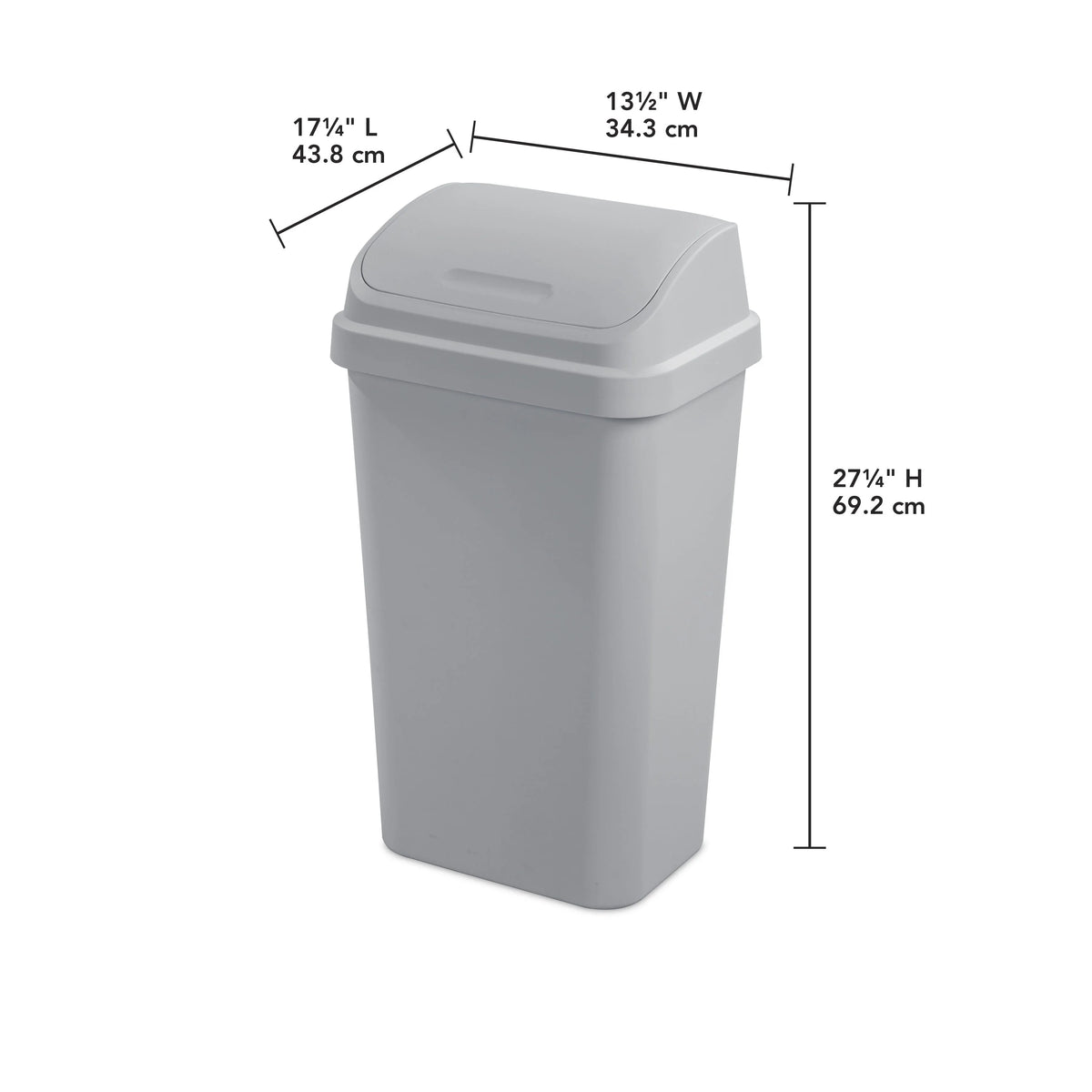 13 Gallon Black Plastic Swing Top Trash Can L2416