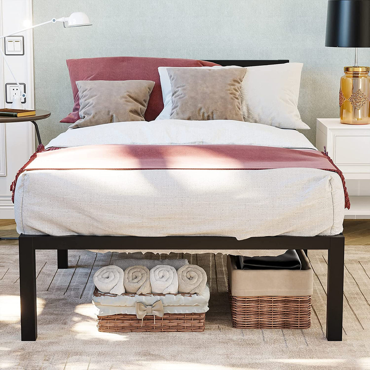 Twin Size Black Metal Bed Frame with Headboard G787