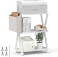 White 3 Tier Wood Printer Stand with Storage Bag E8975