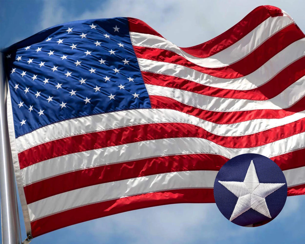 10x15 FT Nylon American Flag with Embroidered Stars R702268
