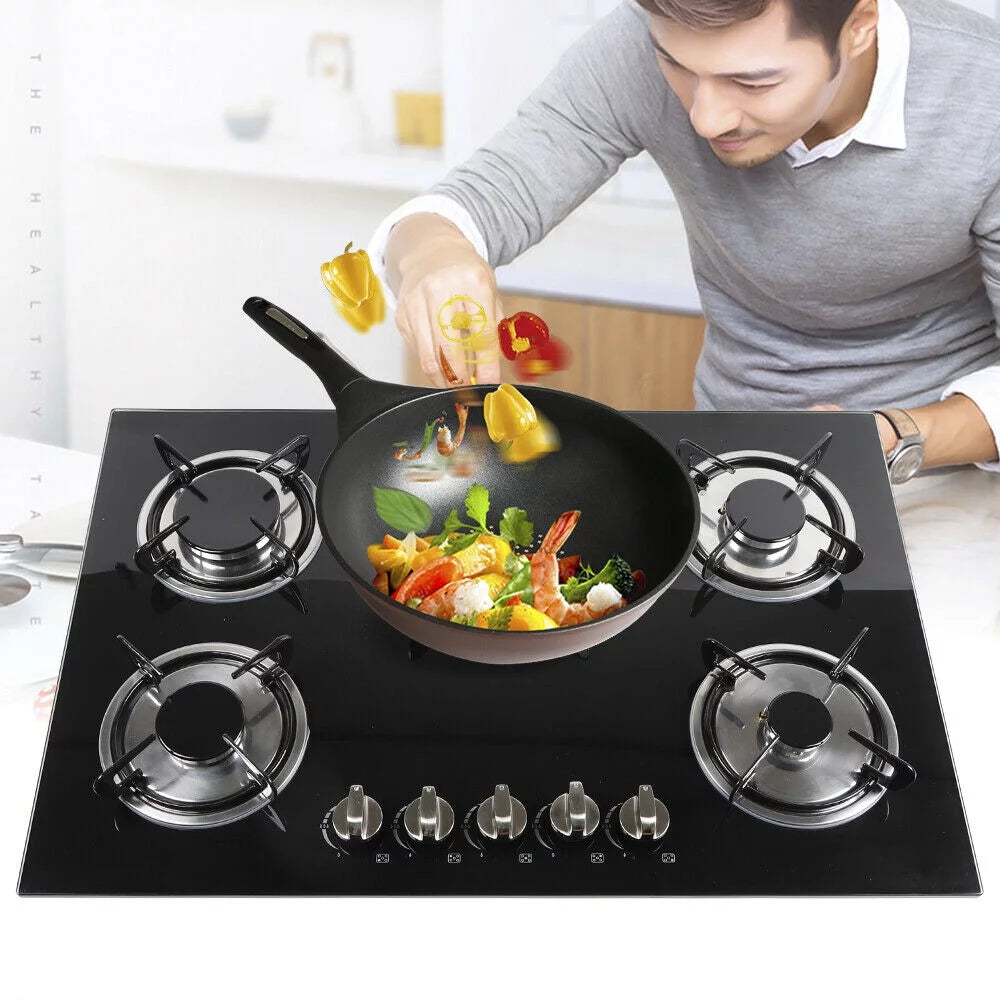 30" 5 Burners Black Tempered Glass Gas Cooktop V65073