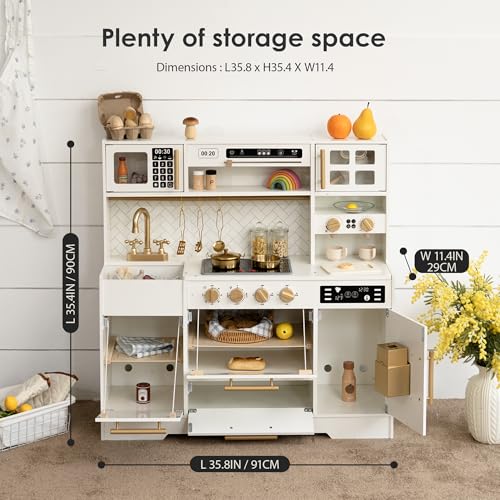 Wooden Play Kitchen with 15 Accessories Q223