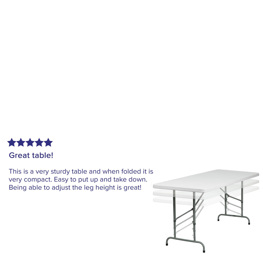 6-Foot Height Adjustable Granite White Plastic Folding Table C44662