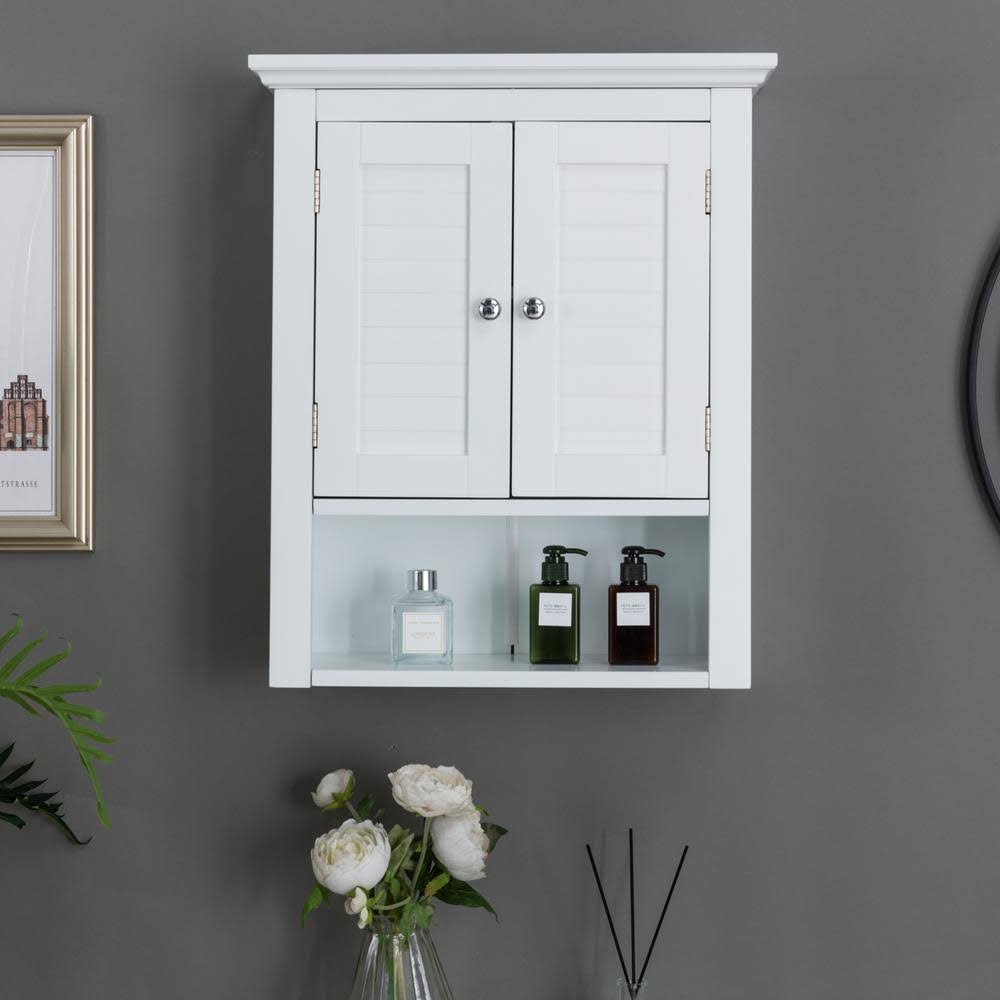 White Wooden Wall Cabinet with Double Doors B22223