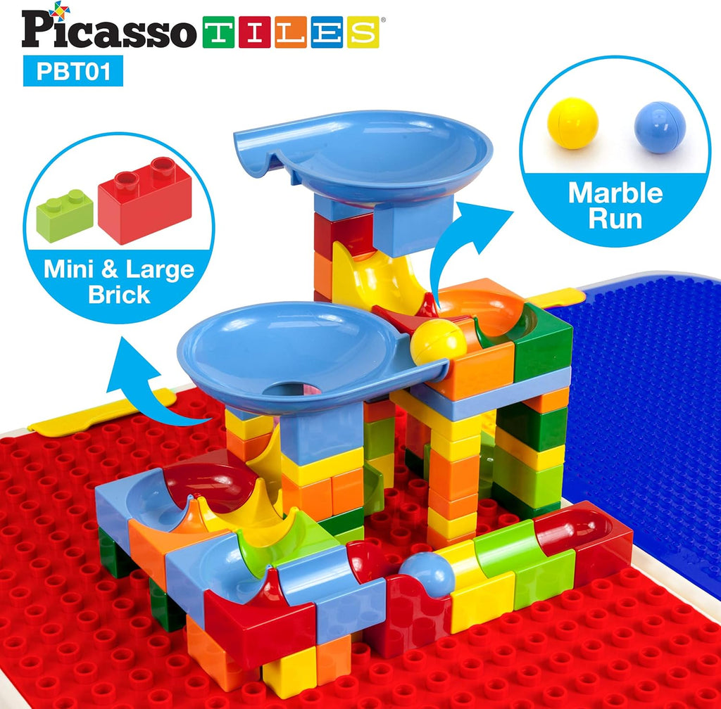 Kids Play Table & Chair Set with Storage, 331pcs Building Blocks and Marble Run A29474