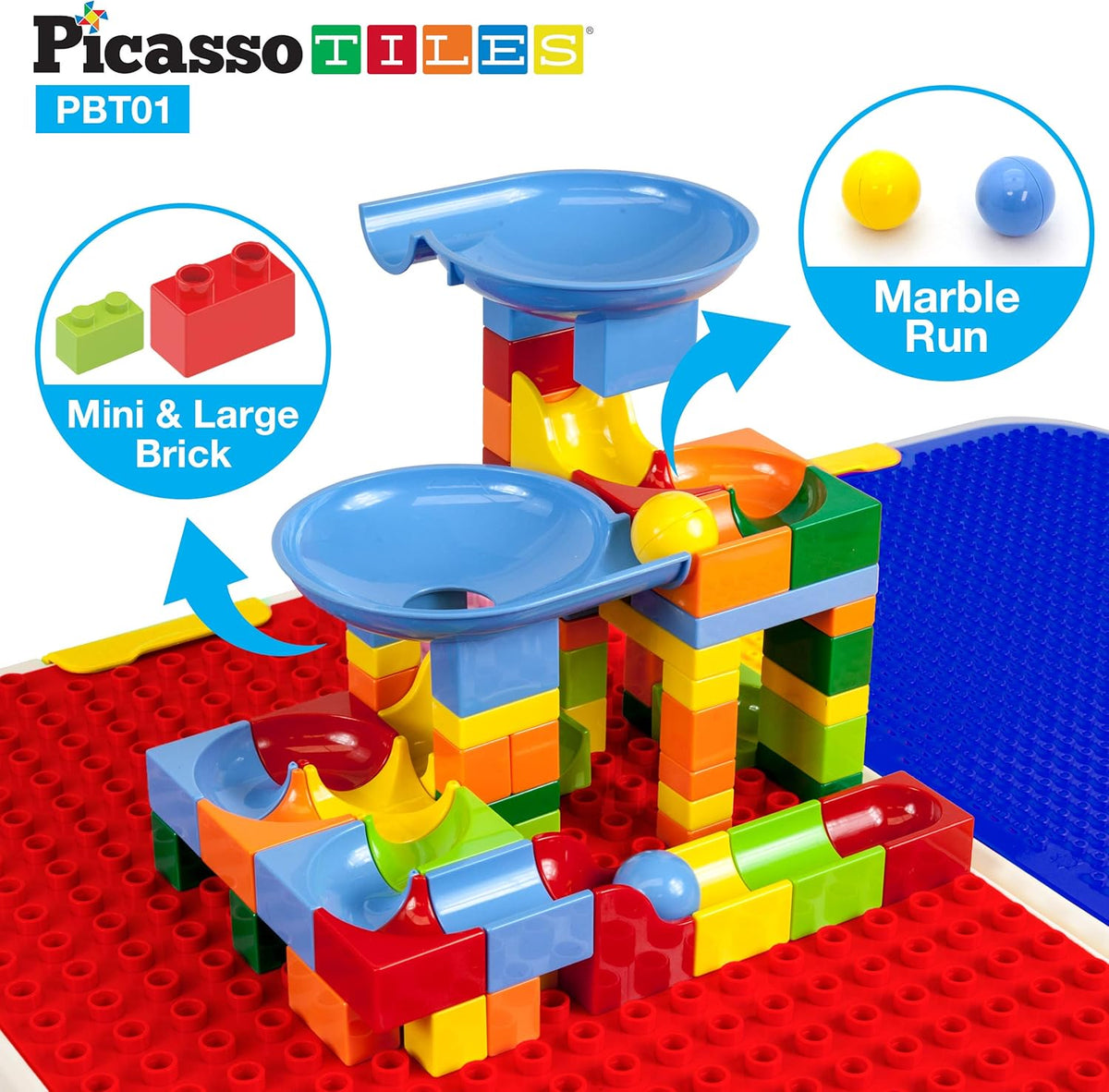 Kids Play Table & Chair Set with Storage, 331pcs Building Blocks and Marble Run A29474