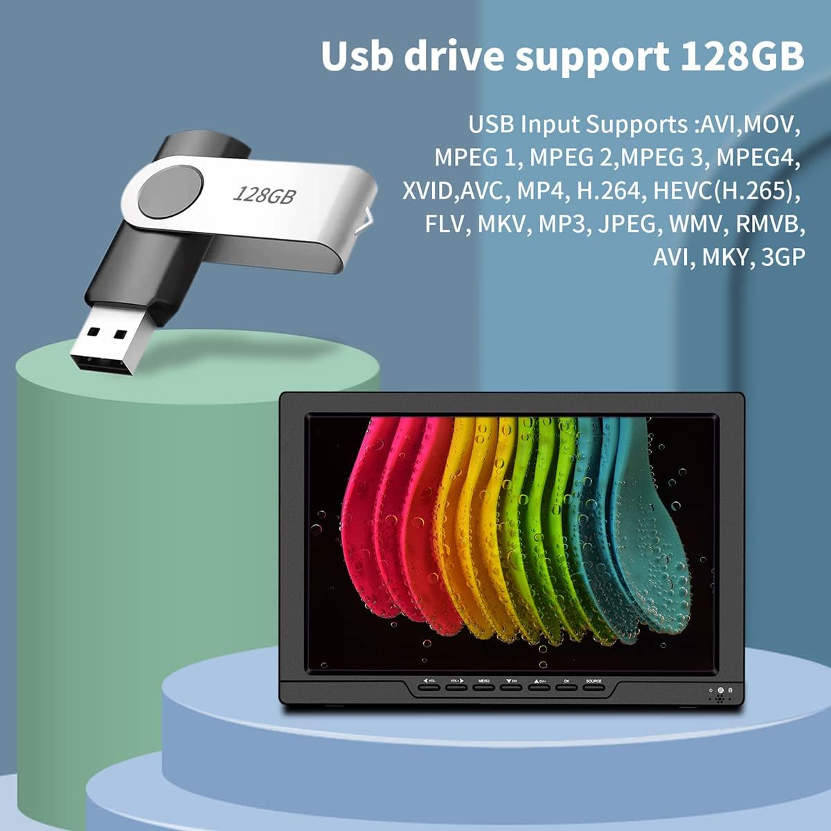 13.3 Inch Portable TV with ATSC Digital TV, Rechargeable Battery, HDMI Input Y5867