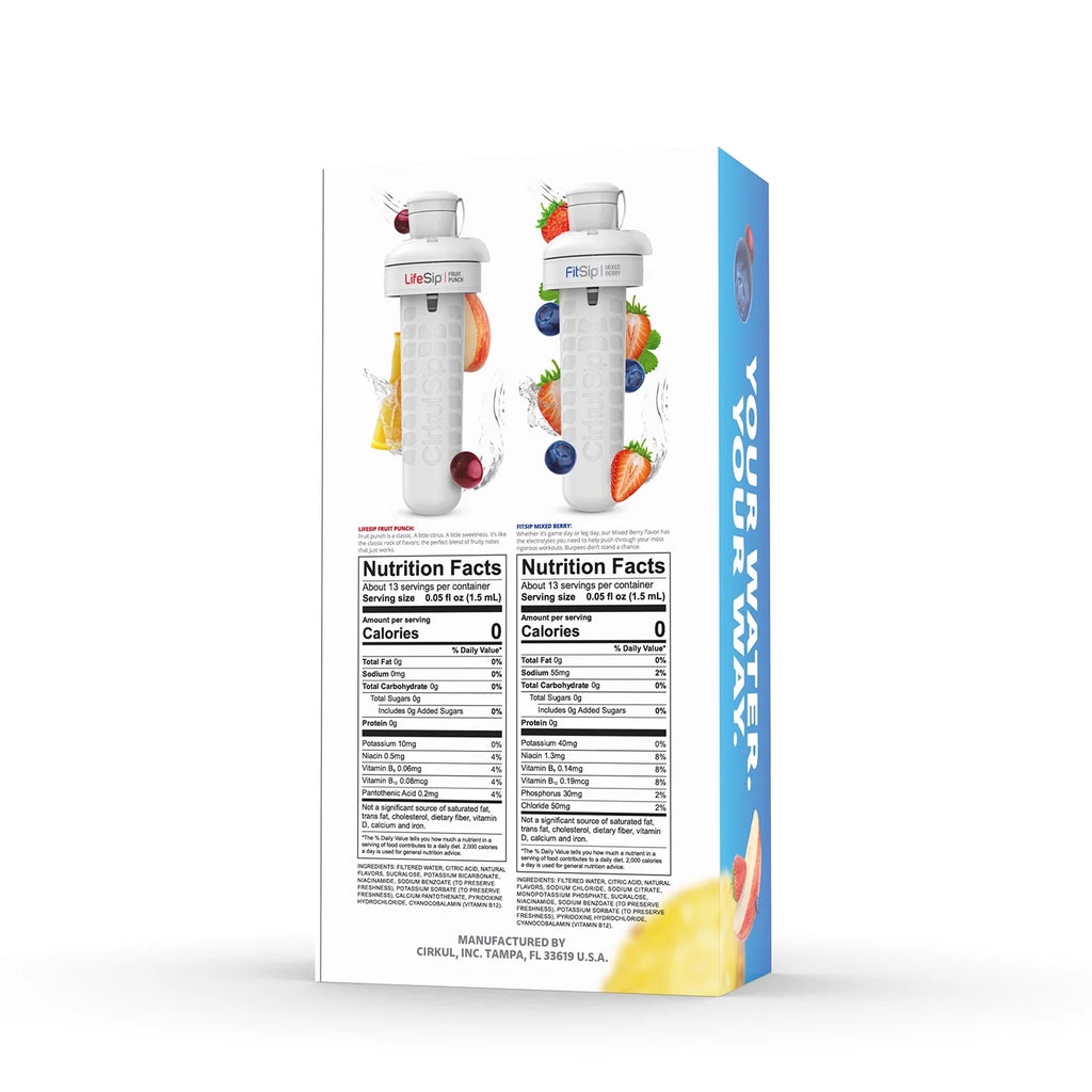 22oz Plastic Water Bottle Starter Kit with Blue Lid and 2 Flavor Cartridges S666742