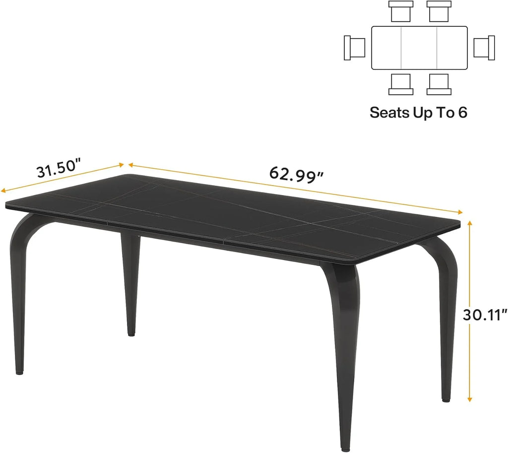 Black Sintered Stone Dining Table with Metal Legs G37510