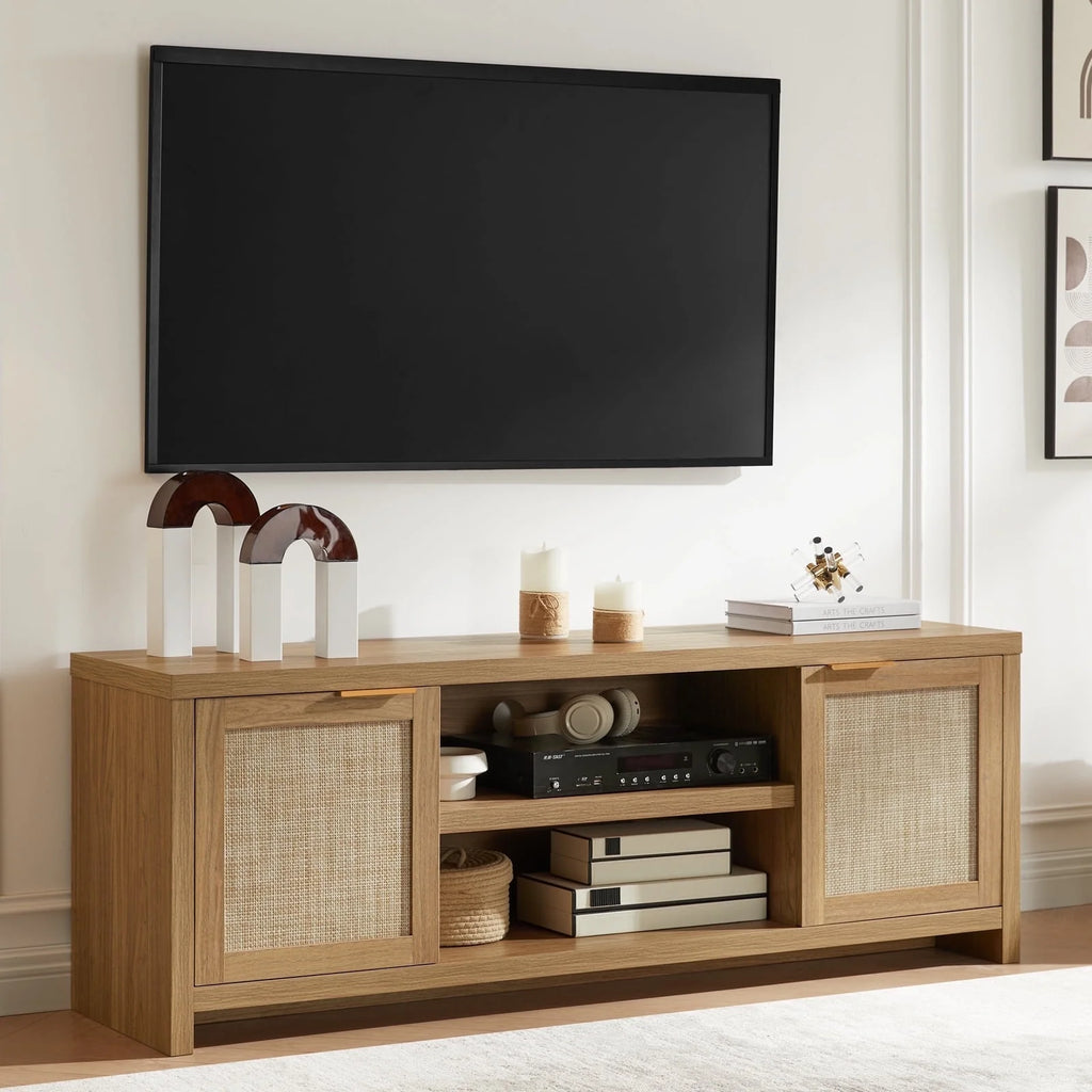 Farmhouse Rattan TV Stand, Weathered Oak U993