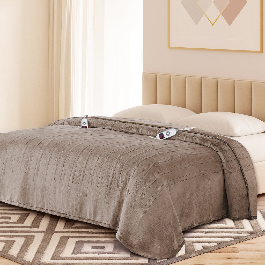 King Size Camel Flannel Heated Blanket Y348