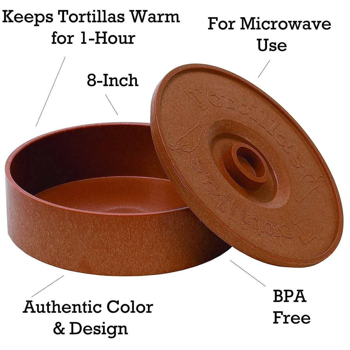 8 Traditional Brown Terracotta Microwave Safe Tortilla Warmer U756