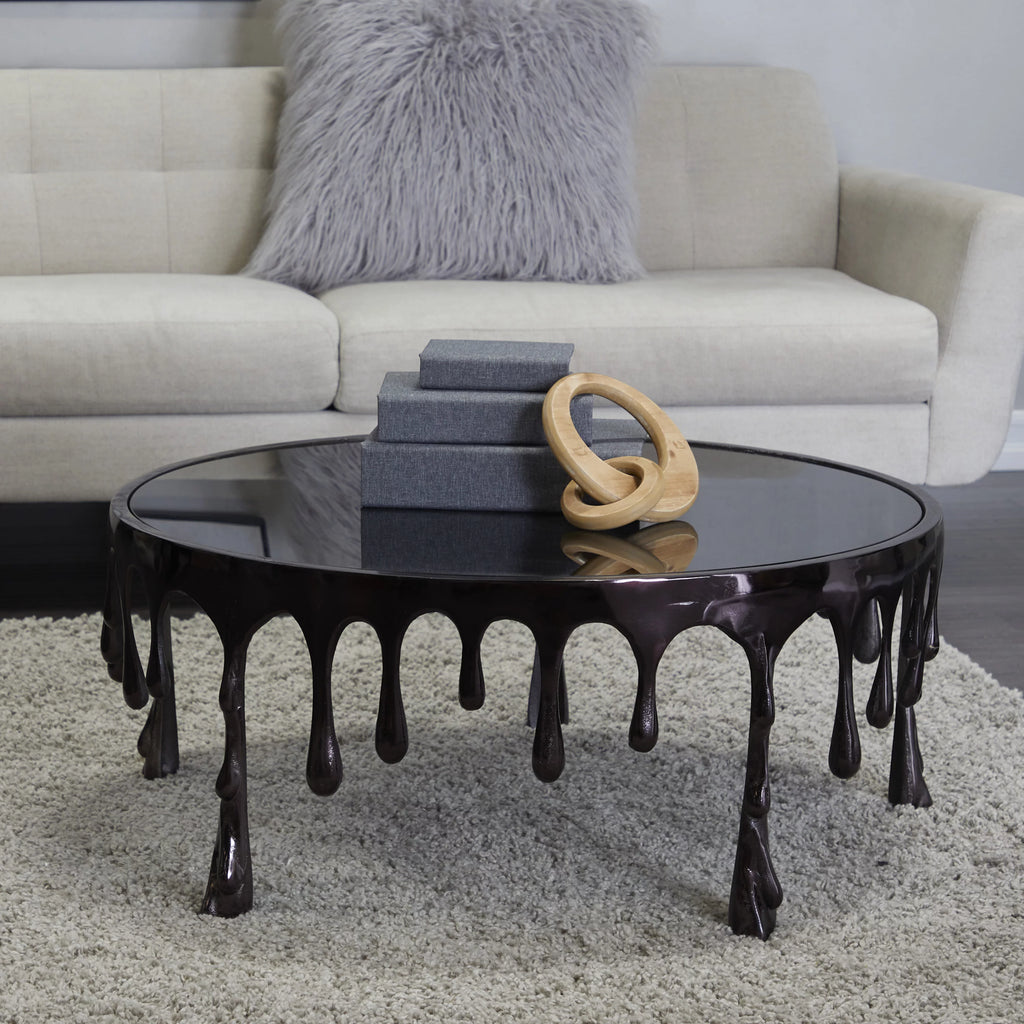 36" x 16" Black Aluminum Glass Top Coffee Table Q1070