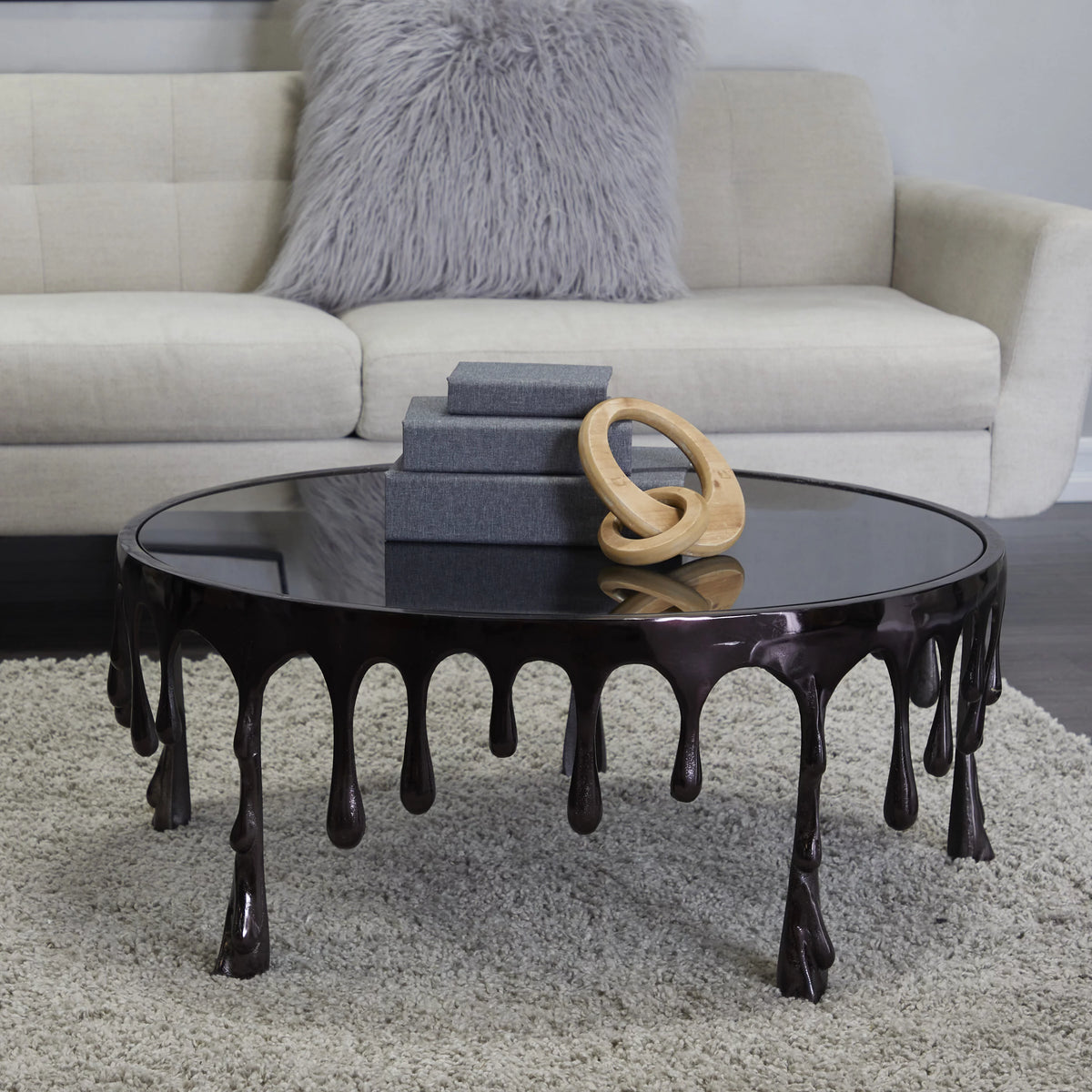 36" x 16" Black Aluminum Glass Top Coffee Table Q1070