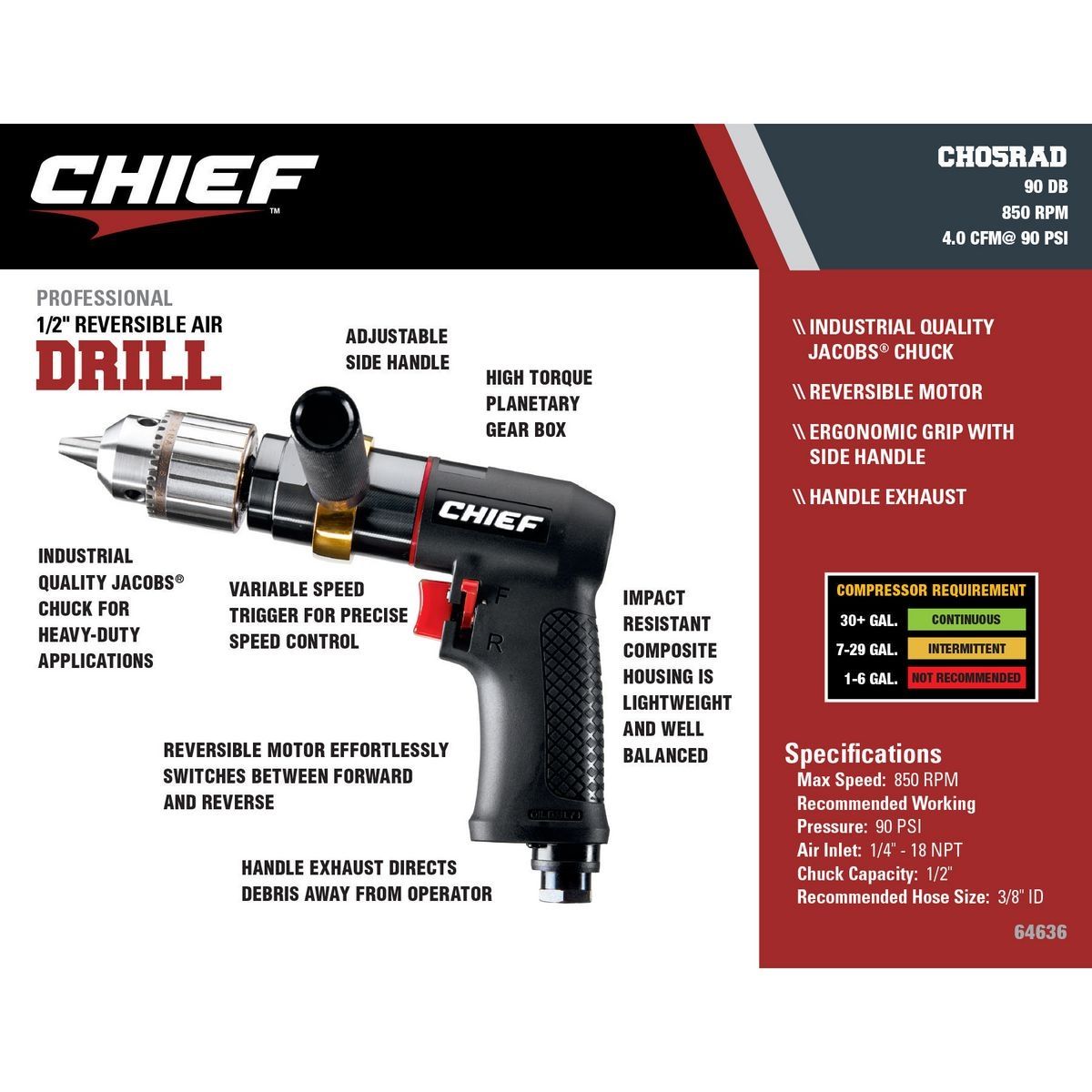 1/2 in. Reversible Air Drill Z90409