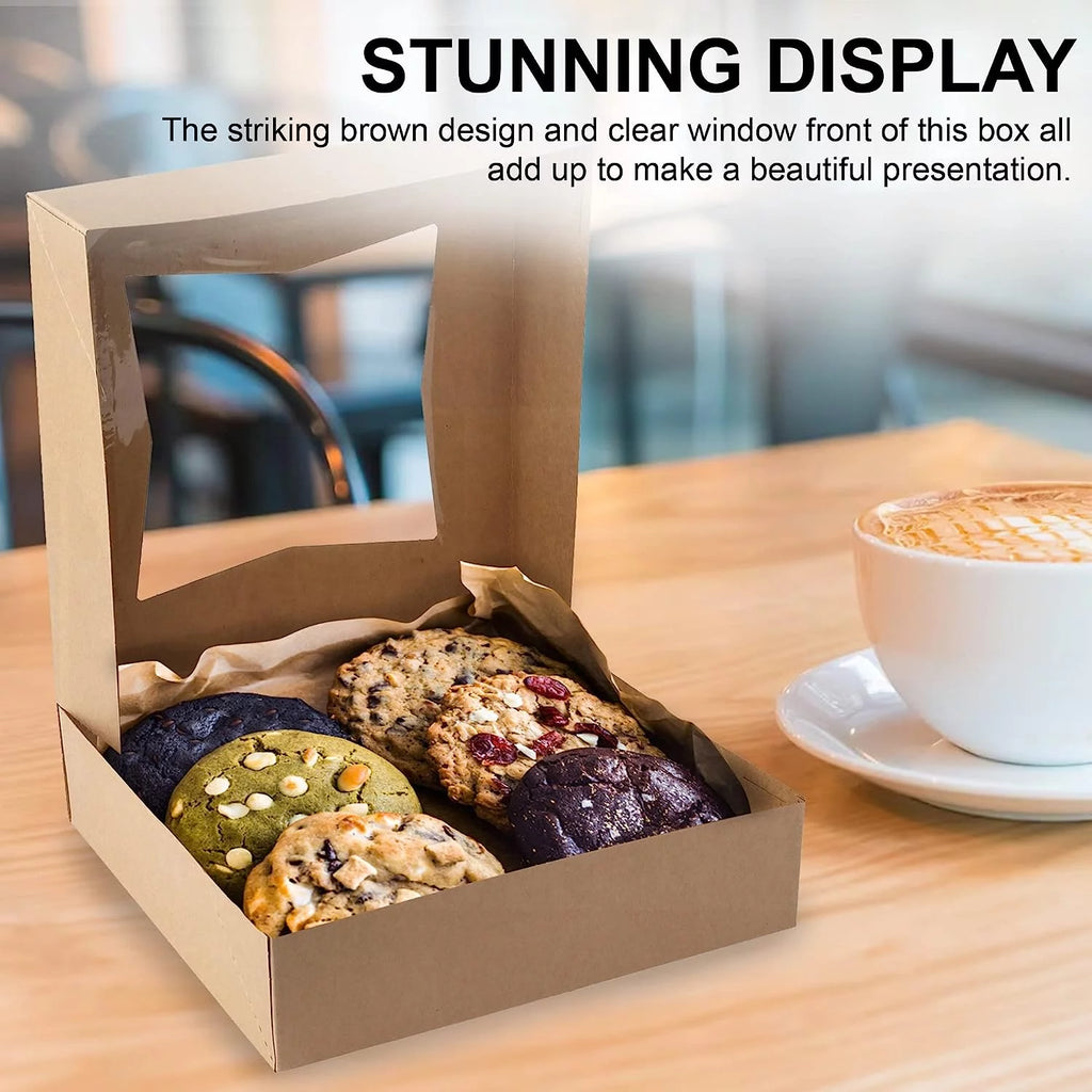 Brown Cookie Box with Window 8" x 8" x 2.5" Pack of 15 H31320