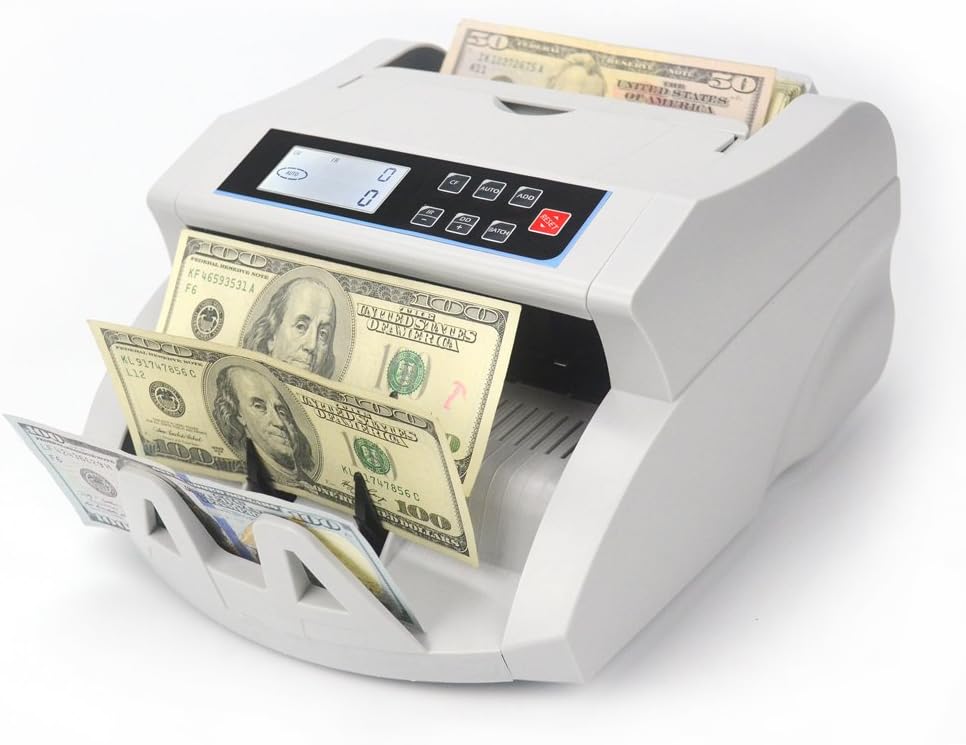 Money Counter Machine with UV/MG/IR/DD Counterfeit Detection, LCD Display W1013