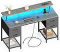 47 inch Computer Desk with 4 Drawers, LED Lights & Power Outlets, Black G471252