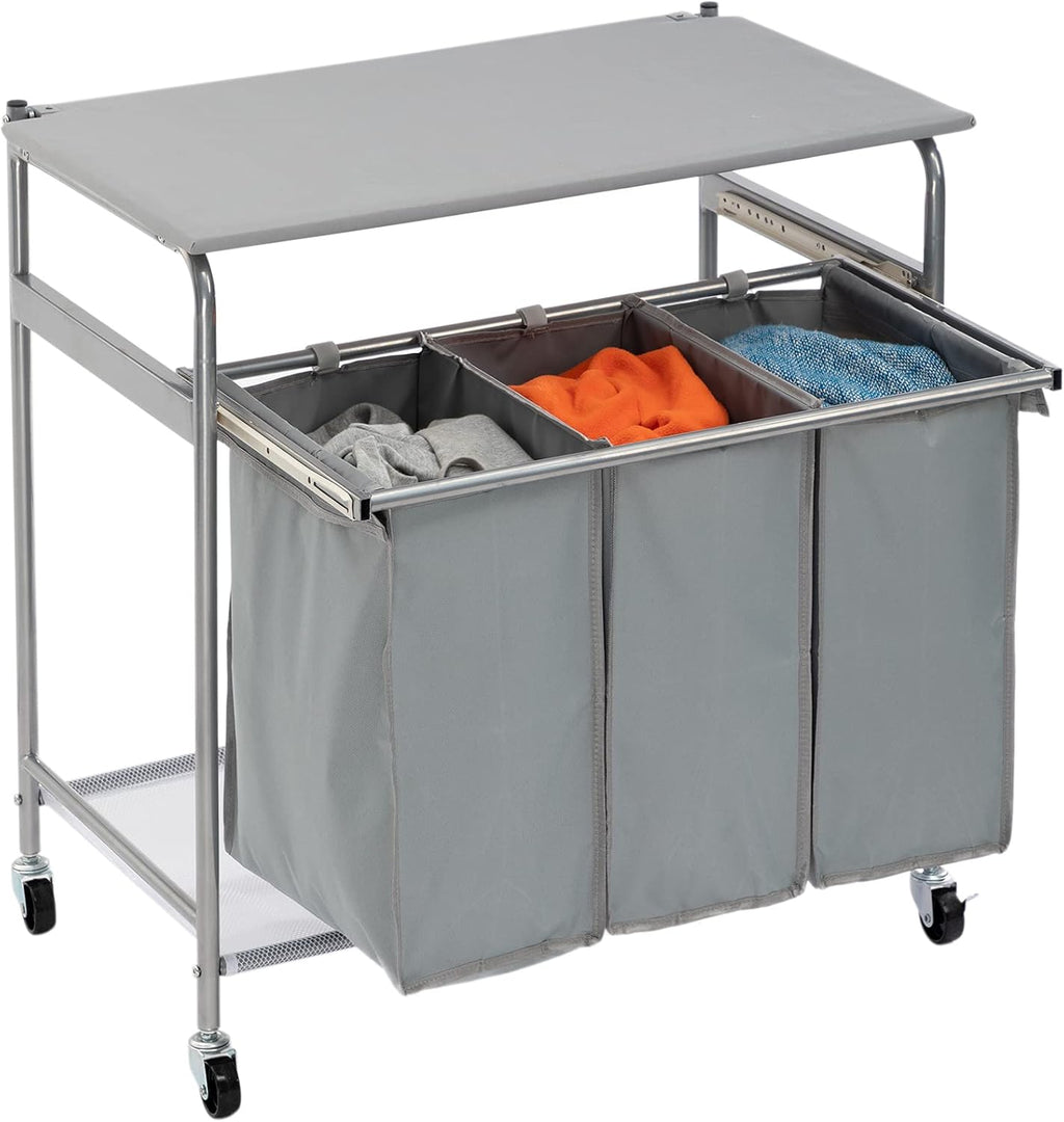 3-Bag Laundry Sorter Cart with Wheels Black A6233