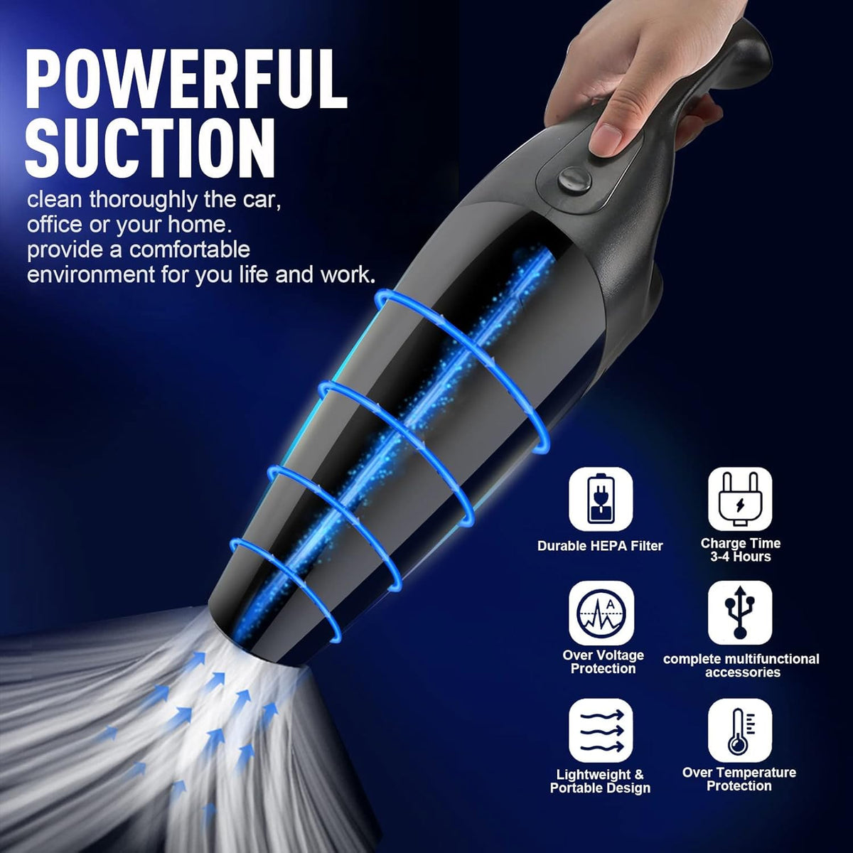 Black 7500Pa Portable Handheld Car Vacuum Pack of 2 E94739