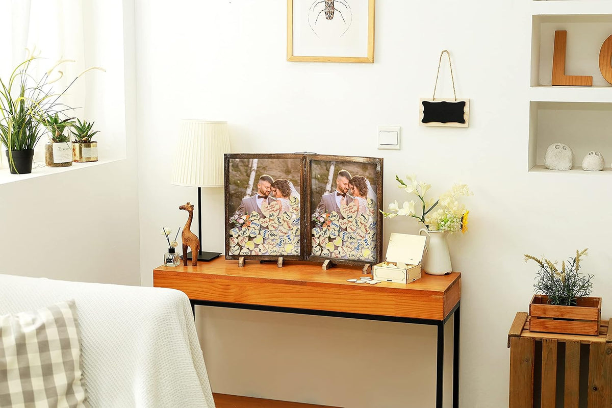 Wooden Drop Top Box Picture Frame with 160 Wooden Hearts A895