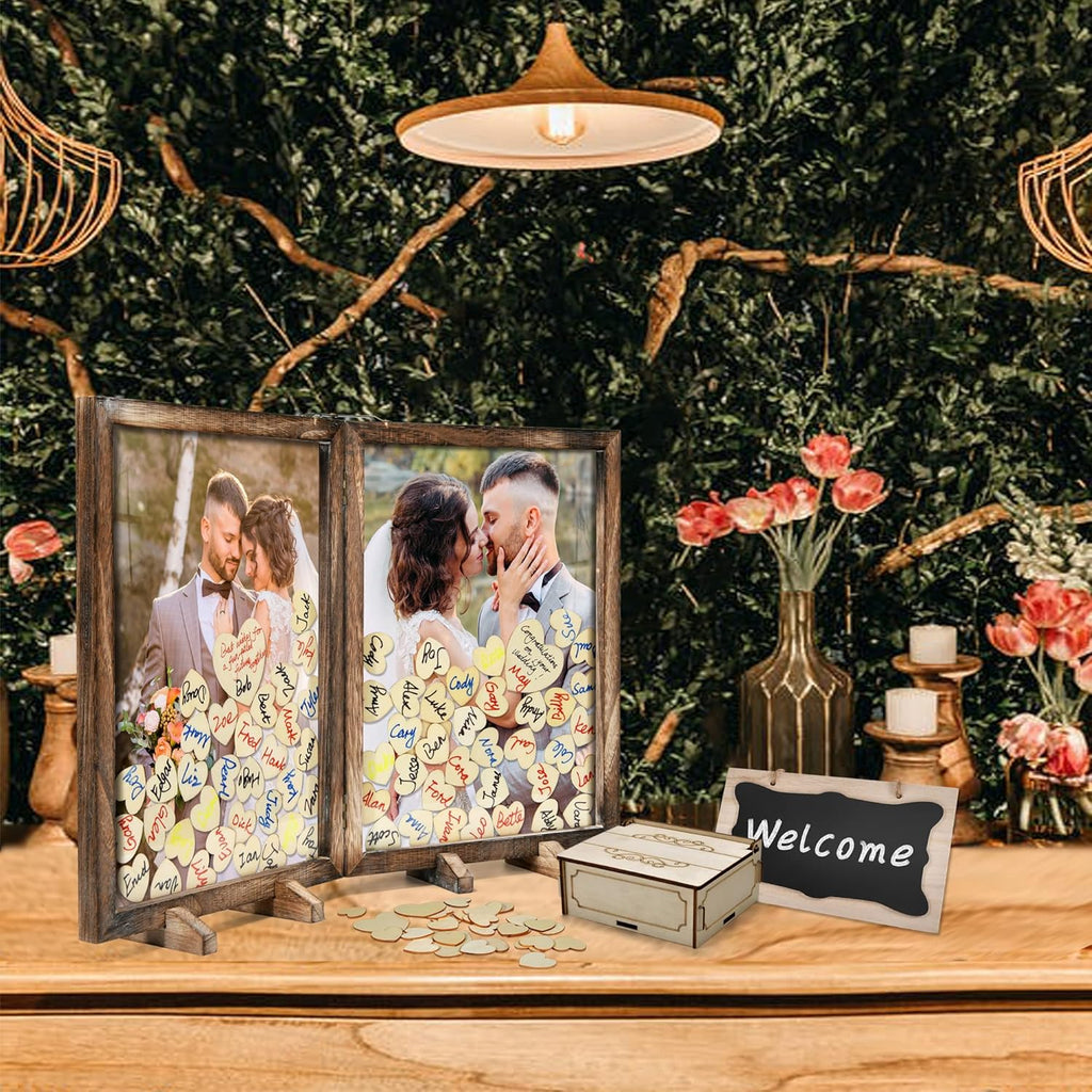 Wooden Drop Top Box Picture Frame with 160 Wooden Hearts A895
