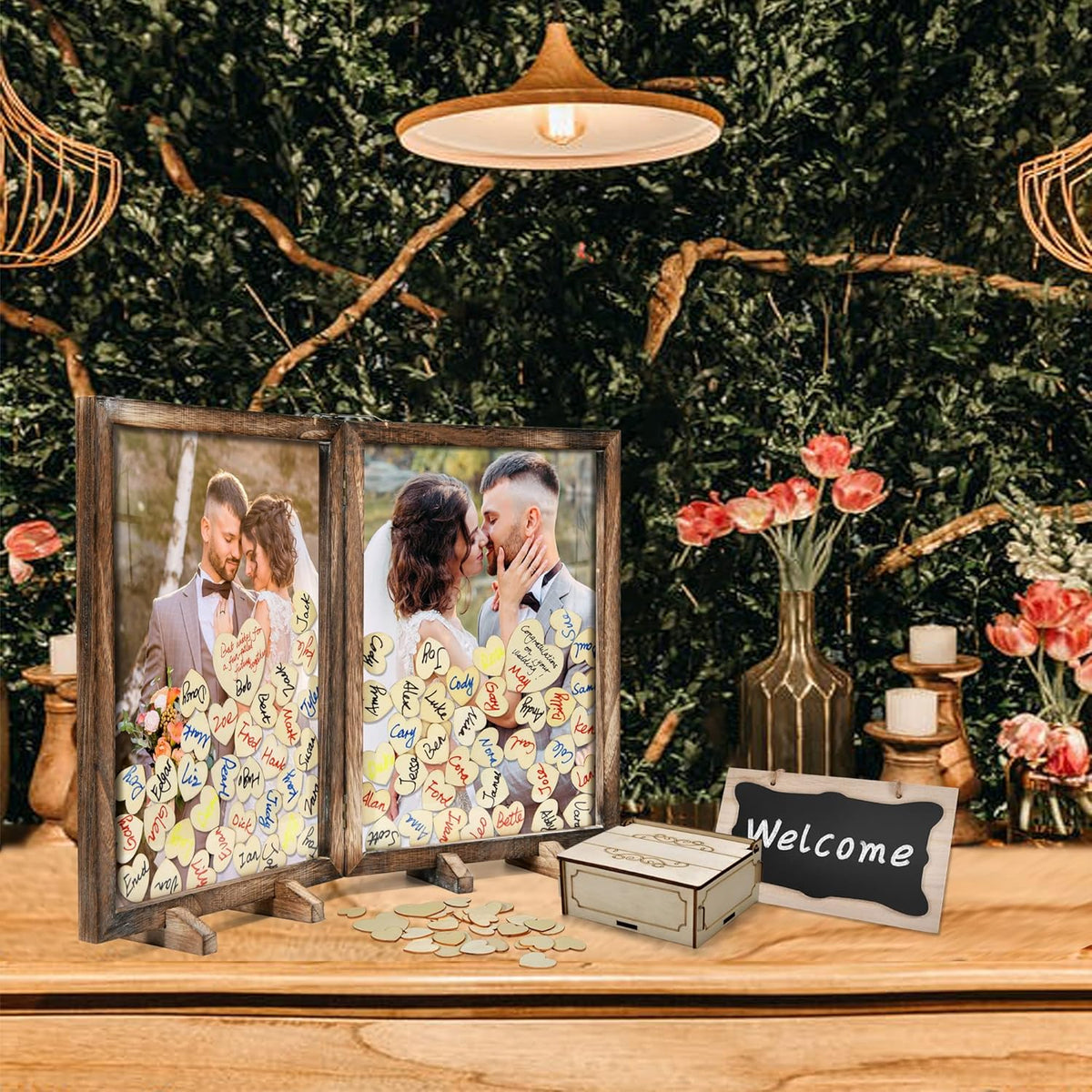 Wooden Drop Top Box Picture Frame with 160 Wooden Hearts A895