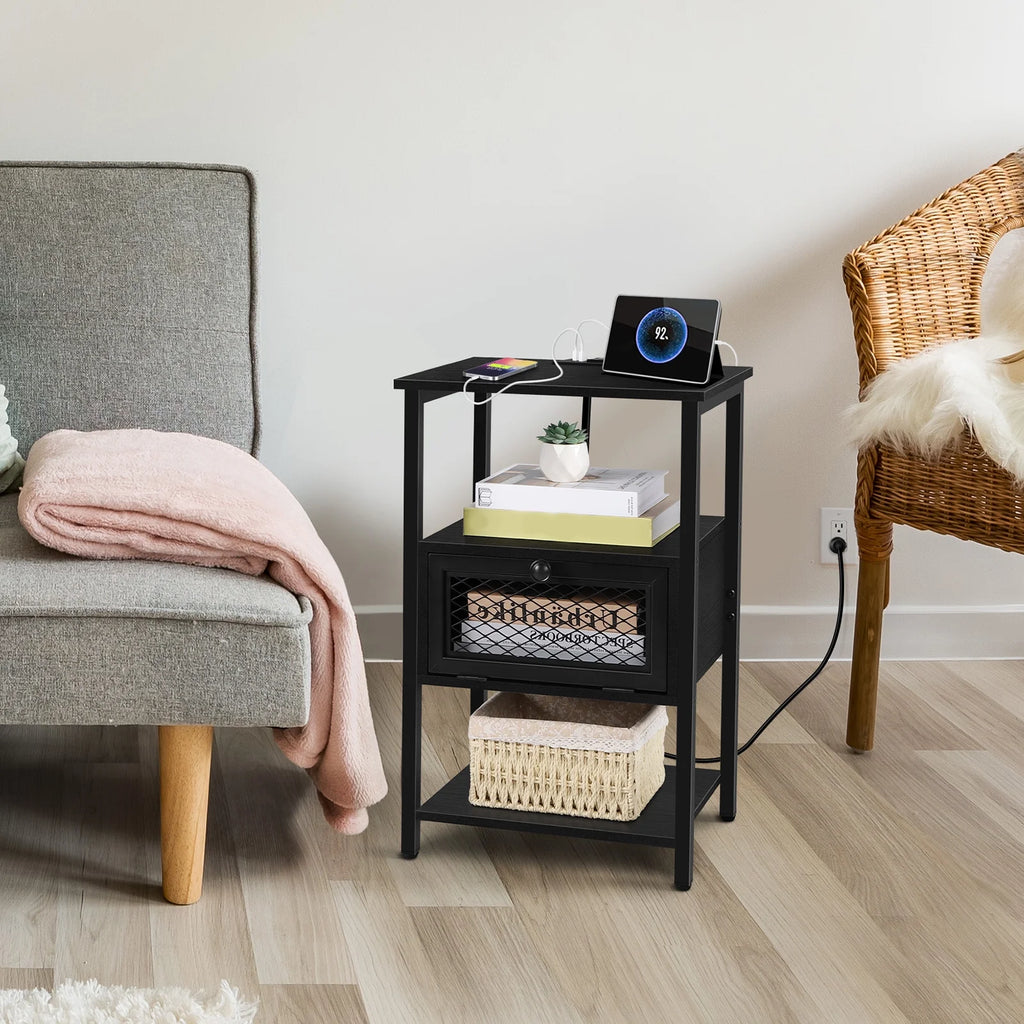 Brown Nightstand with Charging Drawer L578