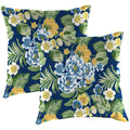 Lapis Blue Floral Square Outdoor Throw Pillow 2 Pack P5211