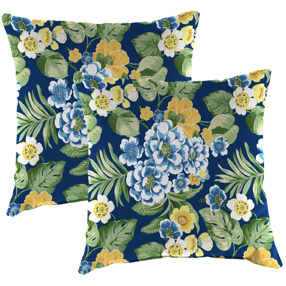 Lapis Blue Floral Square Outdoor Throw Pillow 2 Pack P5211