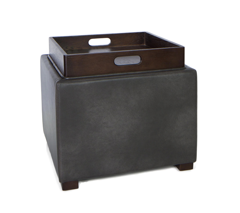 Grey Bonded Leather Storage Cube Ottoman P570837