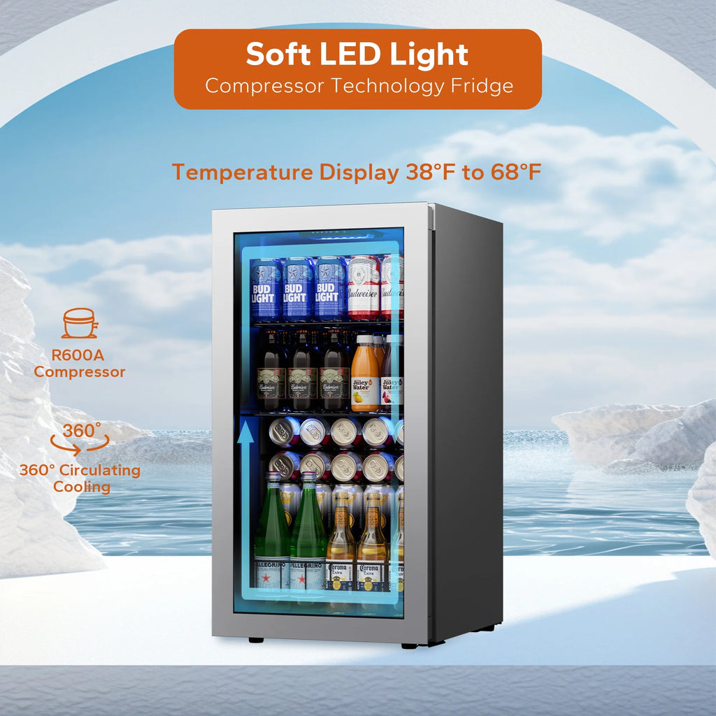 Freestanding Beverage Refrigerator Cooler, 242 Can Mini Fridge with Glass Door, 2 Pack B496