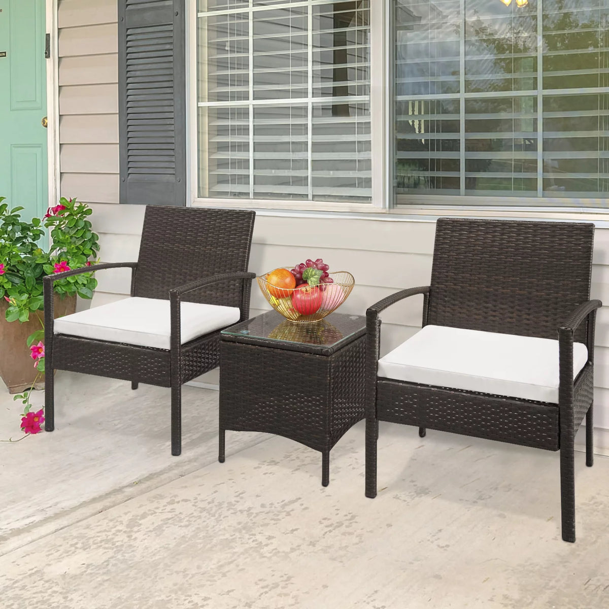 PE Rattan 4PCS Conversation Sofa Set with Cushions Brown V15346