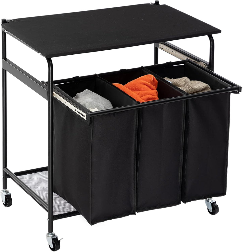3-Bag Laundry Sorter Cart with Wheels Black A6233