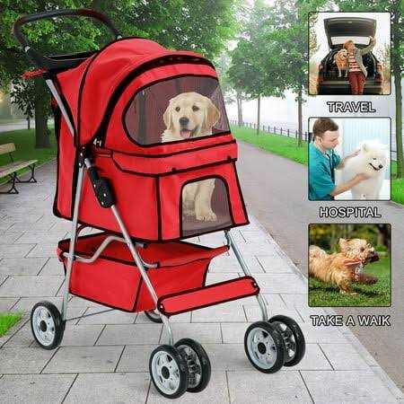 Foldable 4 Wheel Pet Stroller with Storage Basket P45051