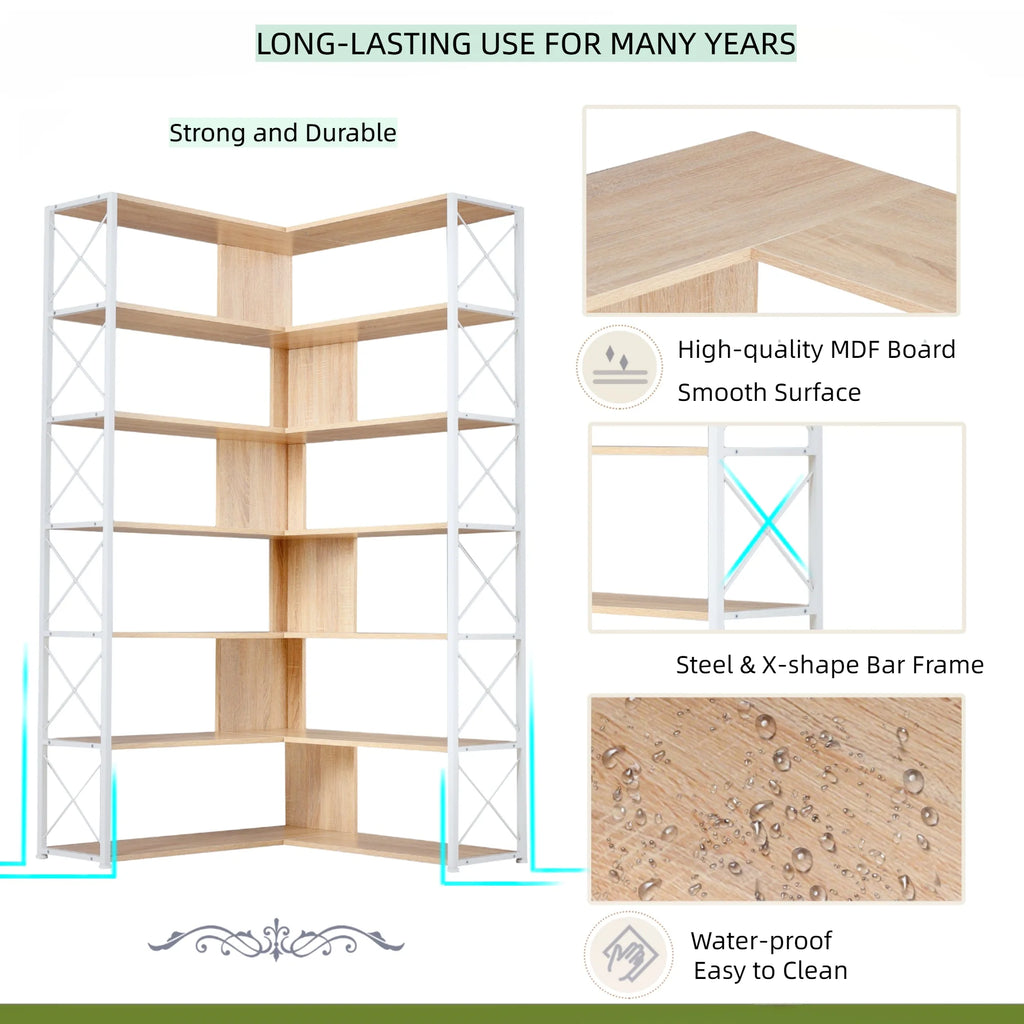 L-Shaped 7-Tier Bookshelf with Metal Frame C241