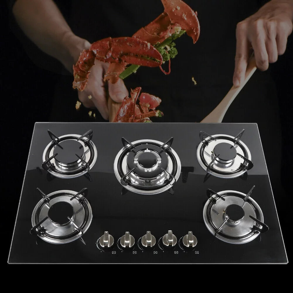 30" 5 Burners Black Tempered Glass Gas Cooktop V65073