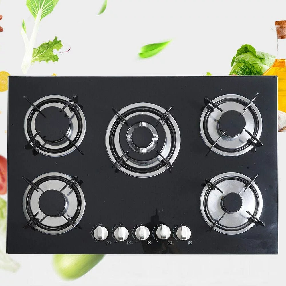 30" 5 Burners Black Tempered Glass Gas Cooktop V65073