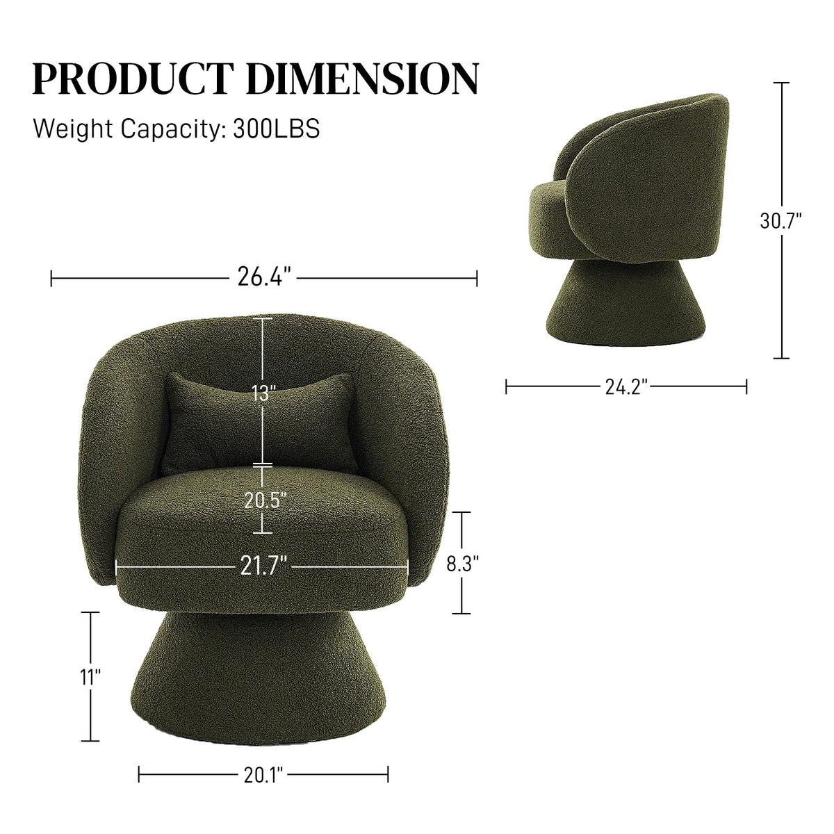 Set of 2 Teddy Fabric Swivel Barrel Chairs with Pillow Q9763