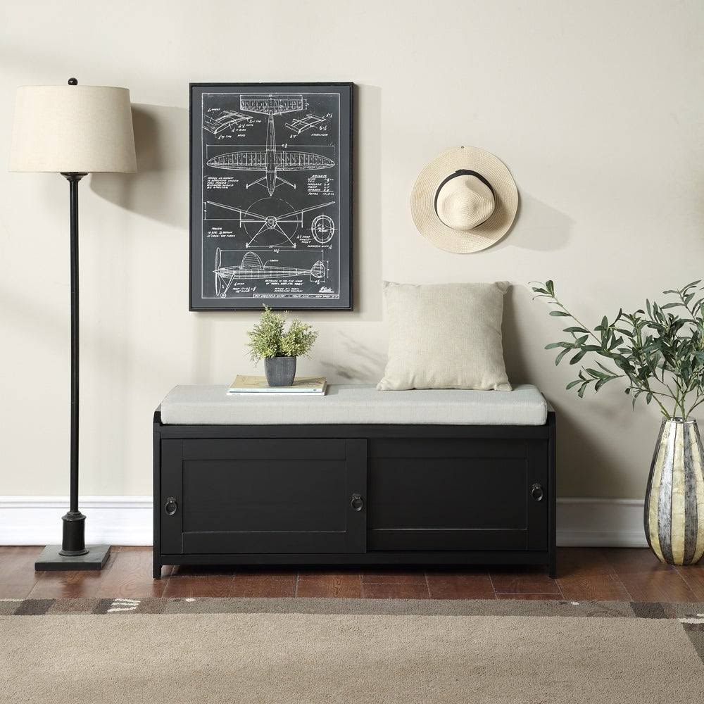 White Wood Storage Bench with Cabinets L52063