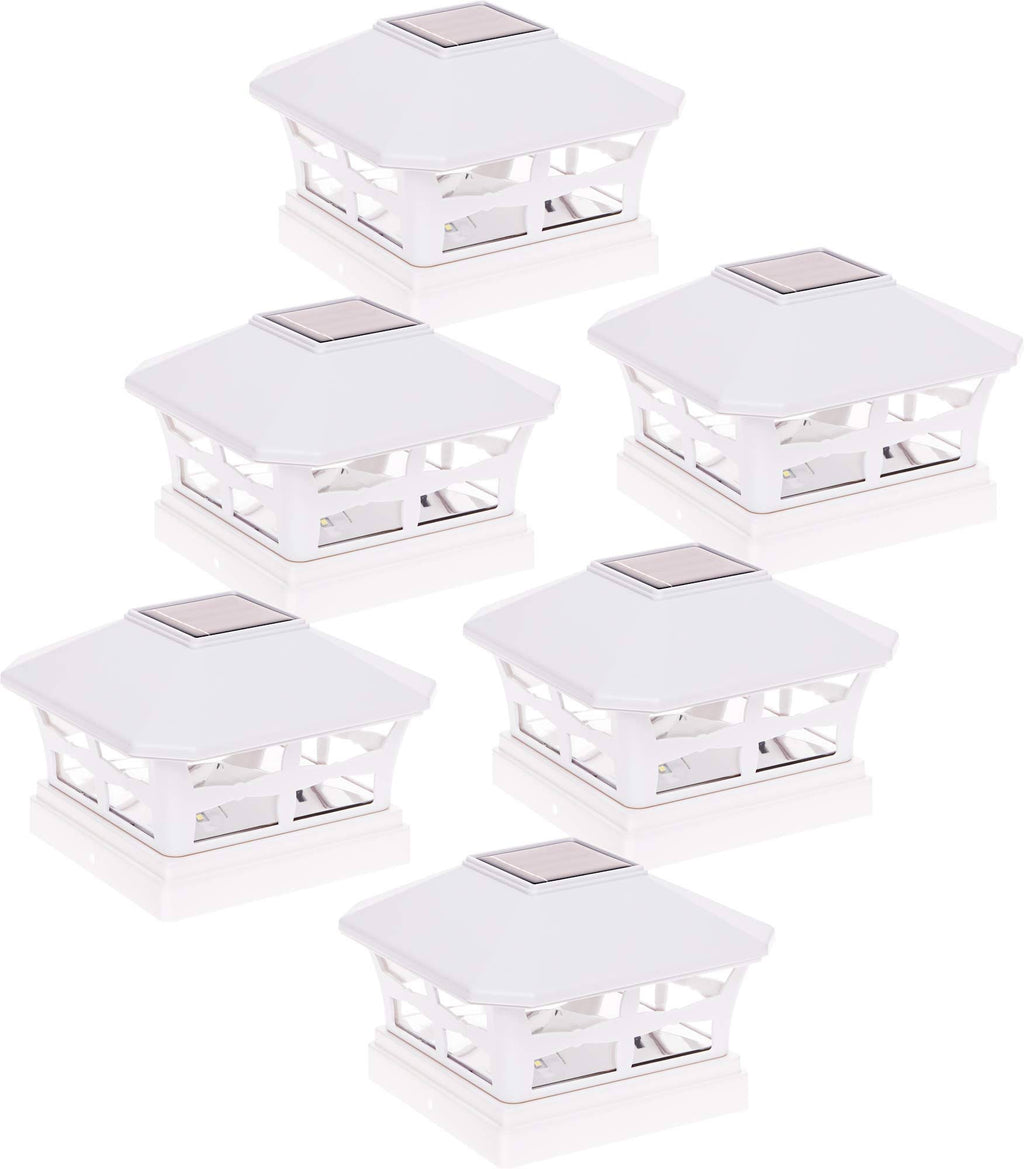 6 Pack White Solar Powered Post Cap Light X766646