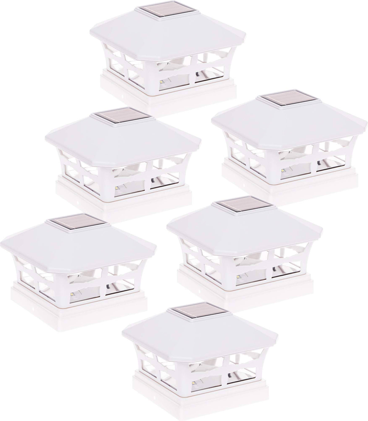 6 Pack White Solar Powered Post Cap Light X766646