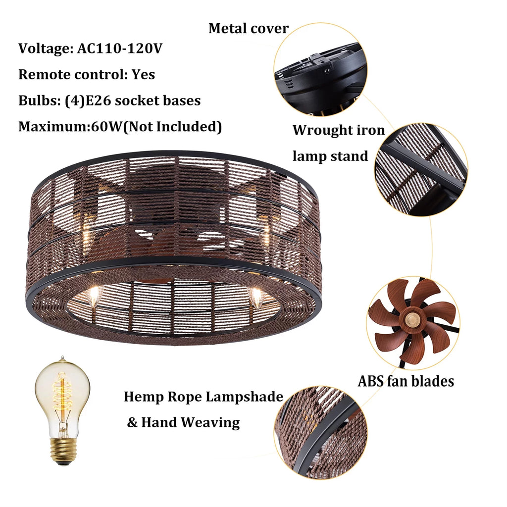 18.5 Inch Black Caged Ceiling Fan with Light H172344