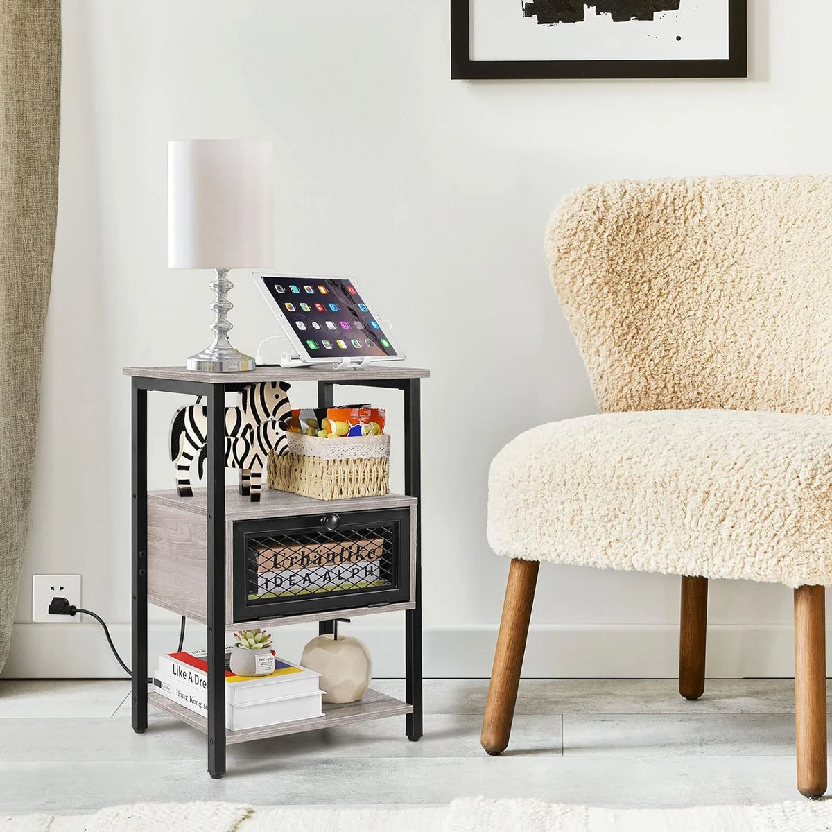 Brown Nightstand with Charging Drawer L578