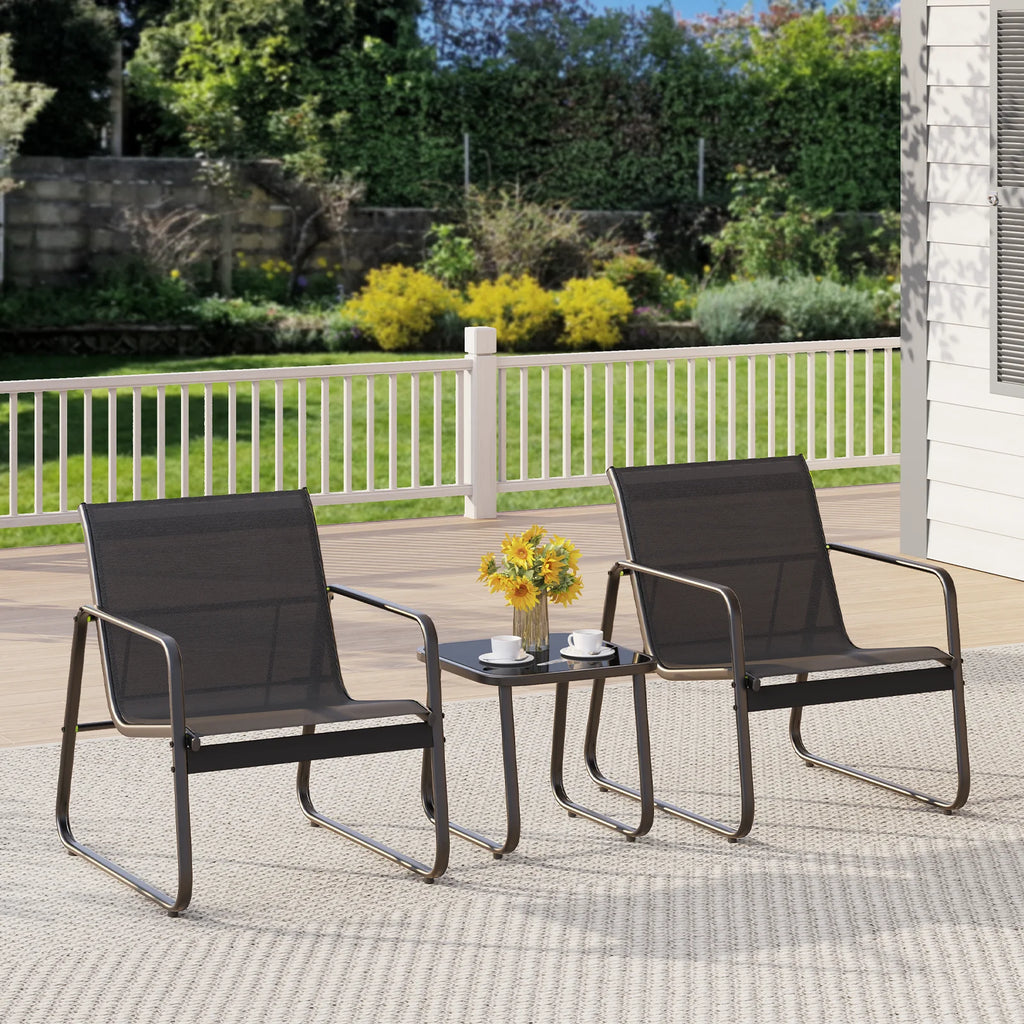 Patio Chairs Set with Glass Coffee Table and Gray Cushion W83285