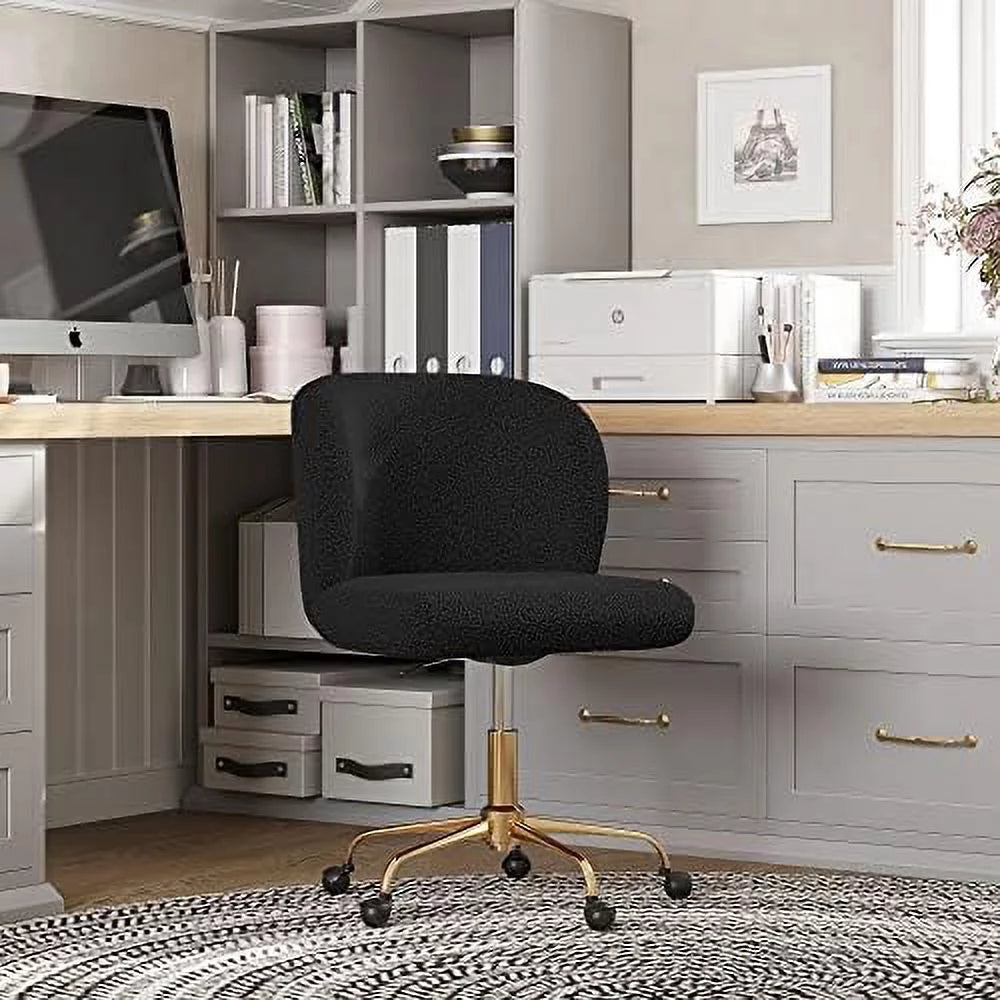 White Upholstered Boucle Office Chair with Arms B201219