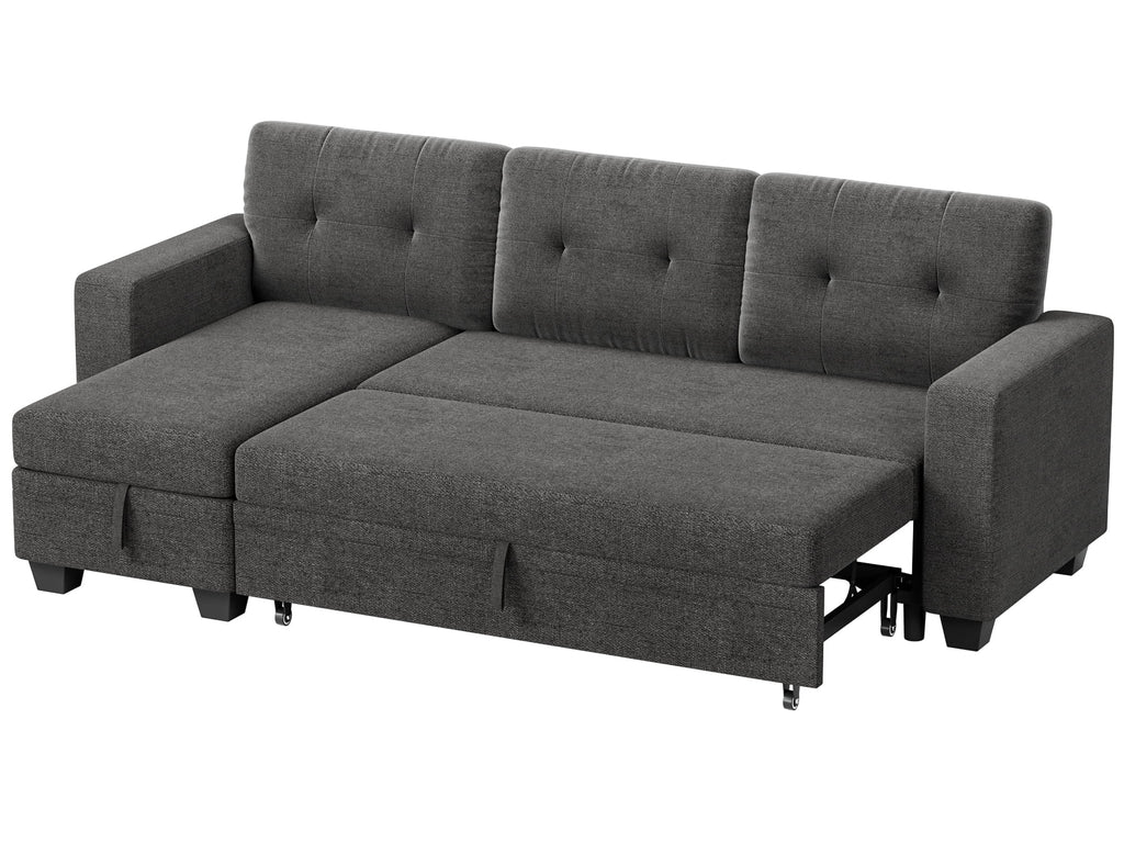 78.3'' W Convertible L-Shape Sofa with Storage Chaise and Pull-out Sofa Bed, Gray W10097